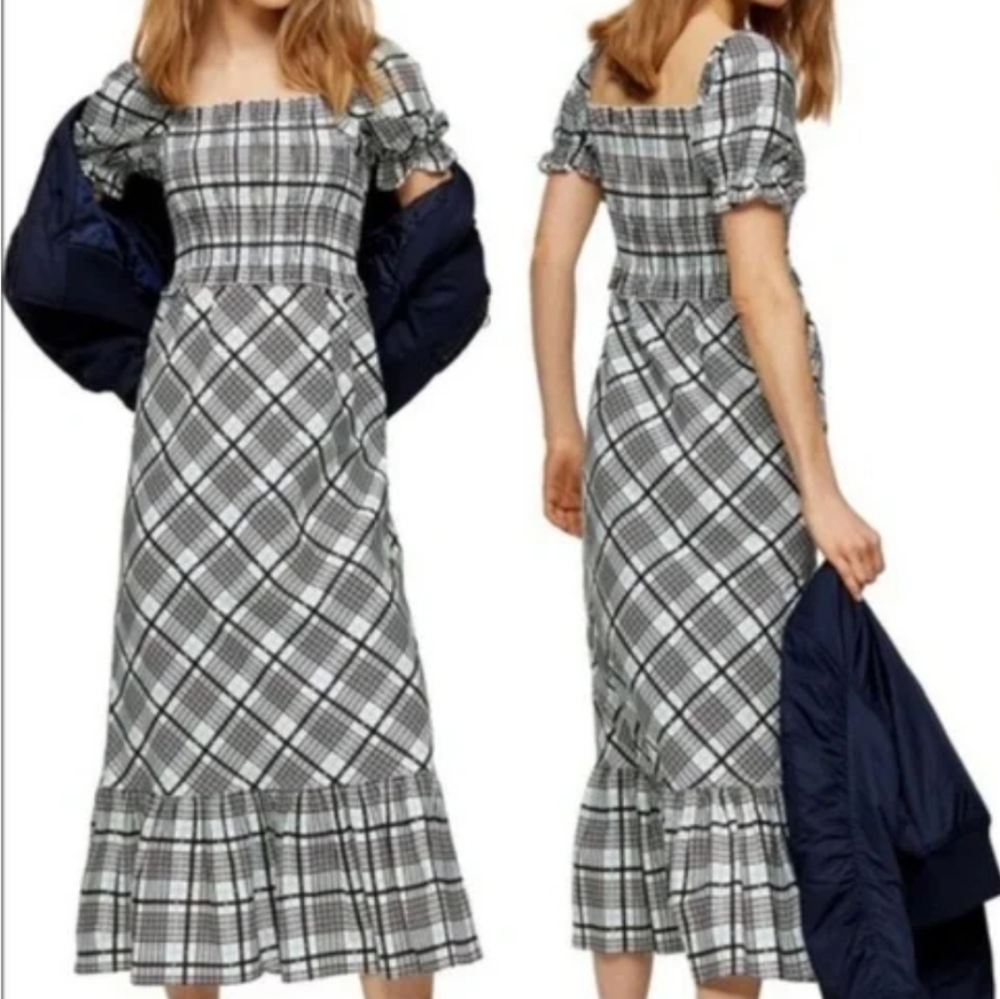 Topshop Black and White Checkered Maxi Dress Size 8